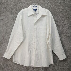 Paul Fredrick Mens White Yellow Striped Cotton Dobby Dress Shirt 16.5-35